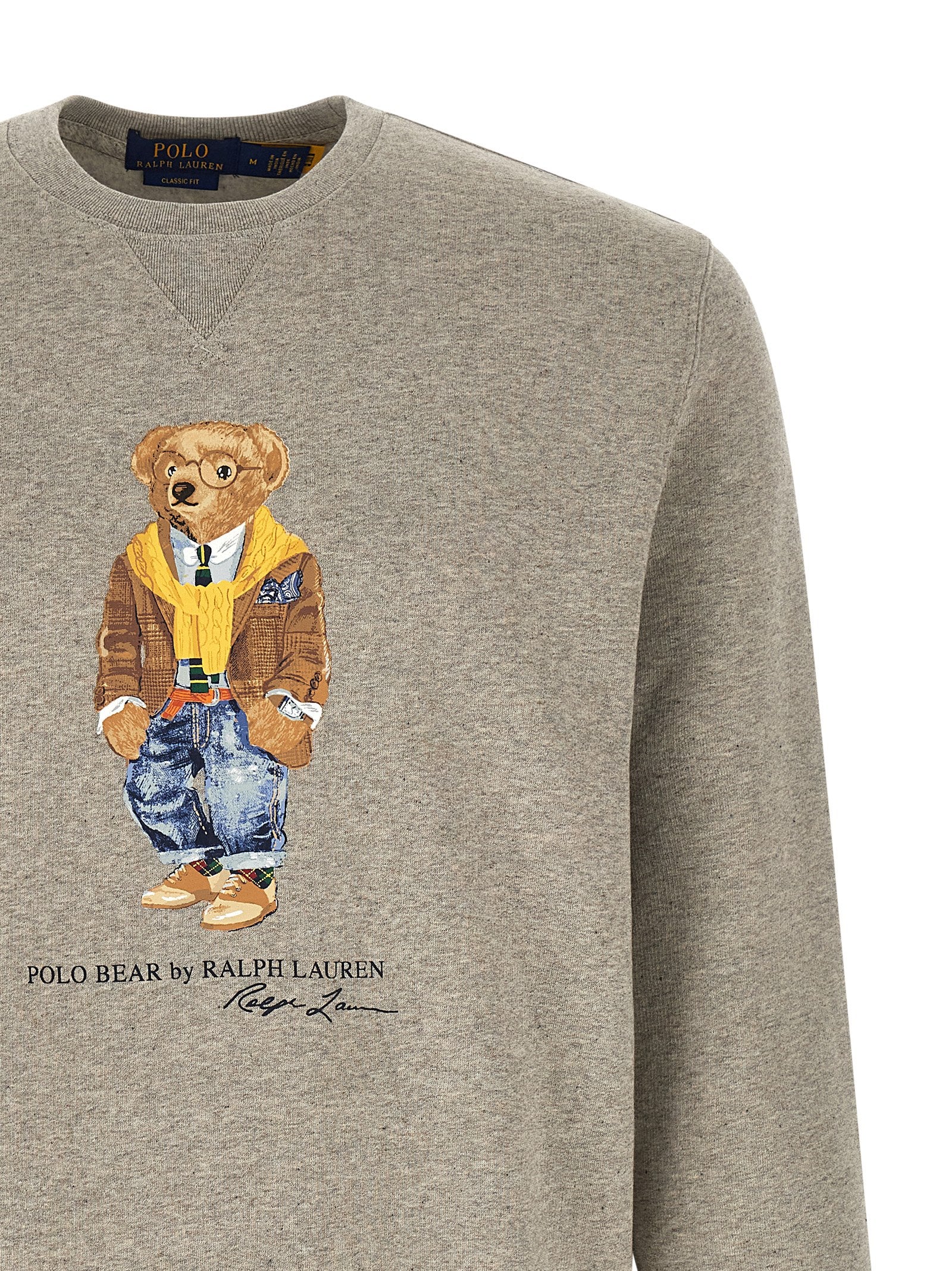 Sweat-shirt gris en coton de Polo Ralph Lauren avec col rond et logo brodé sur la poitrine.