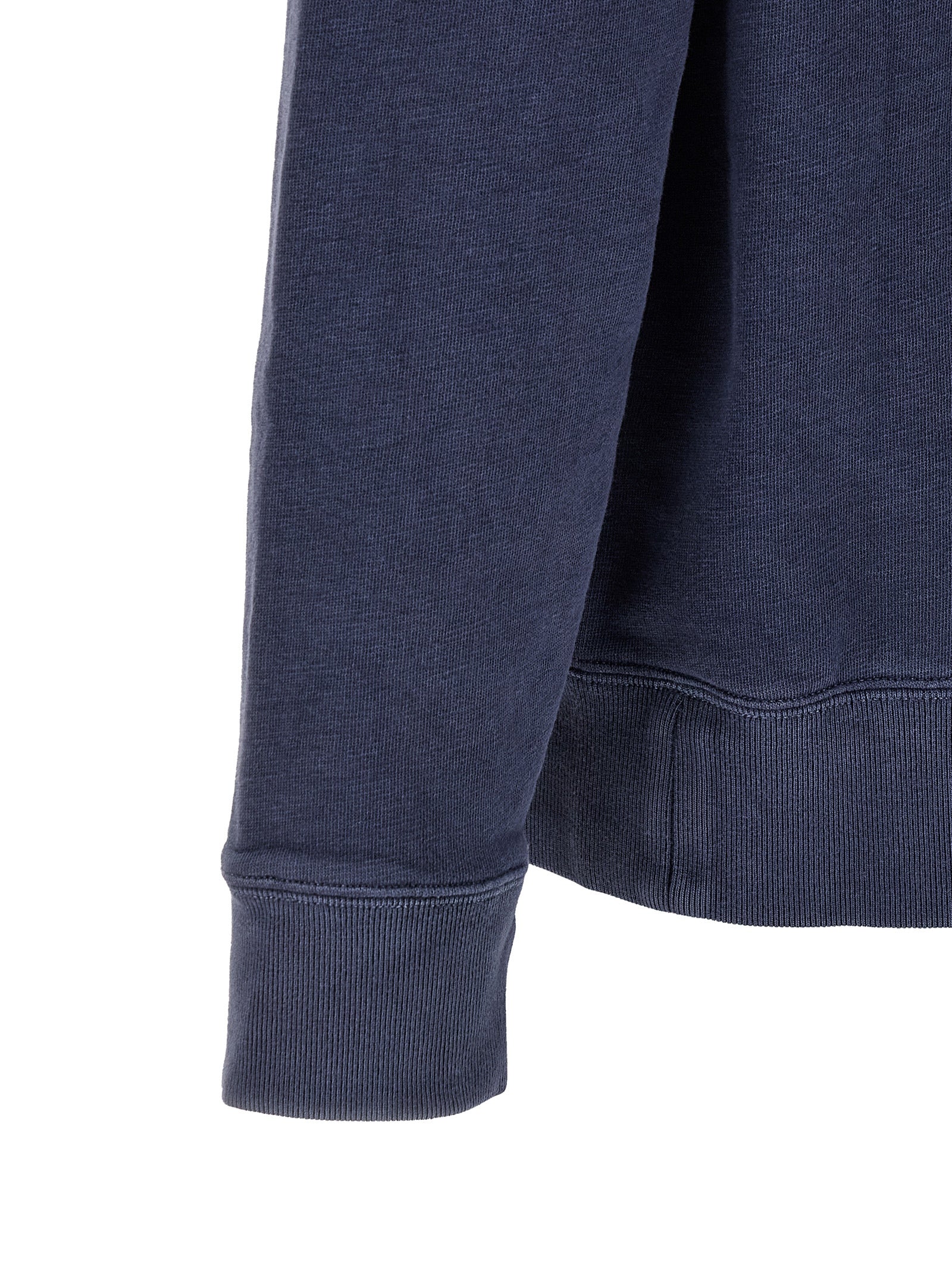 Sweat-shirt en coton bleu Polo Ralph Lauren avec col rond et logo brodé sur la poitrine, porté sur un mannequin.
