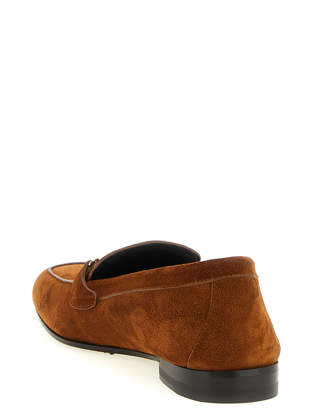 Mocassins à enfiler en cuir de veau marron de la marque Versace, design élégant et finition raffinée.