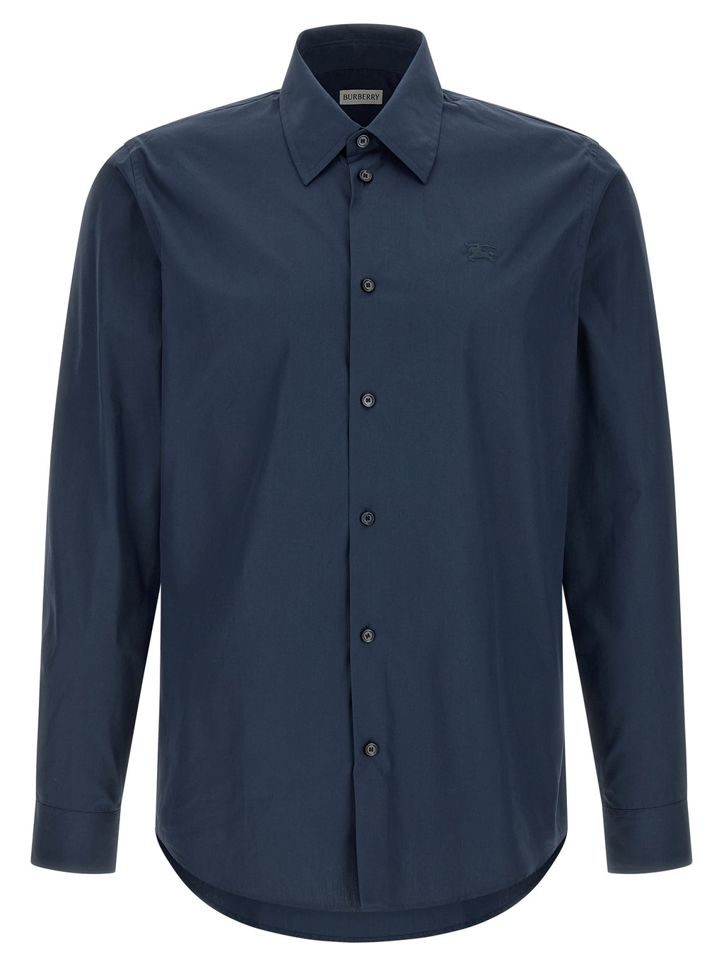 Chemisier en coton bleu de Burberry, élégante blouse pour femme avec détails sophistiqués, vue de l'avant.