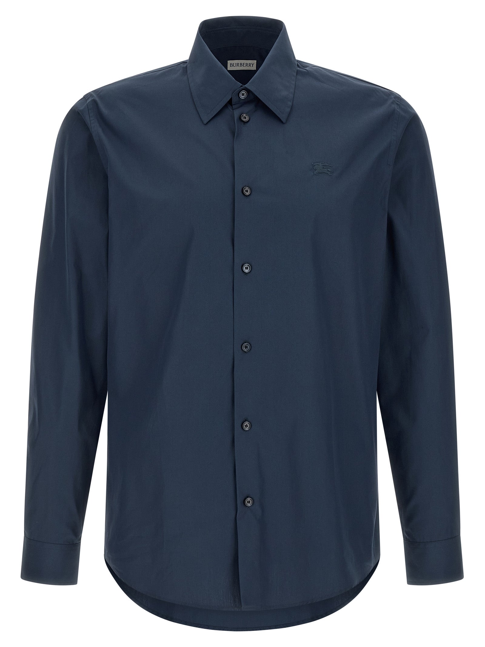 Chemisier en coton bleu de Burberry, élégante blouse pour femme avec détails sophistiqués, vue de l'avant.