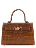 Sac à main en cuir de veau marron Versace, élégant et sophistiqué, avec détails de luxe.