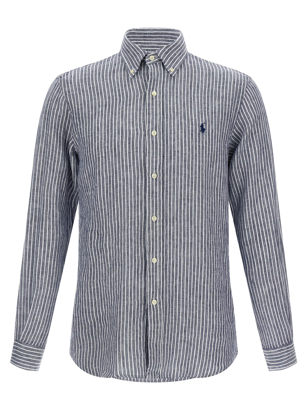 Chemise en lin bleu Polo Ralph Lauren, blouse élégante avec col et manches longues, tissu léger et respirant.
