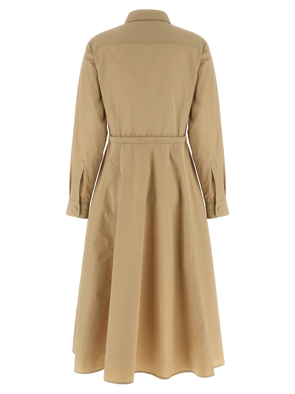 Robe longue beige en polyester de la marque Moncler, vêtement élégant avec finition soignée, adaptée pour un look sophistiqué.