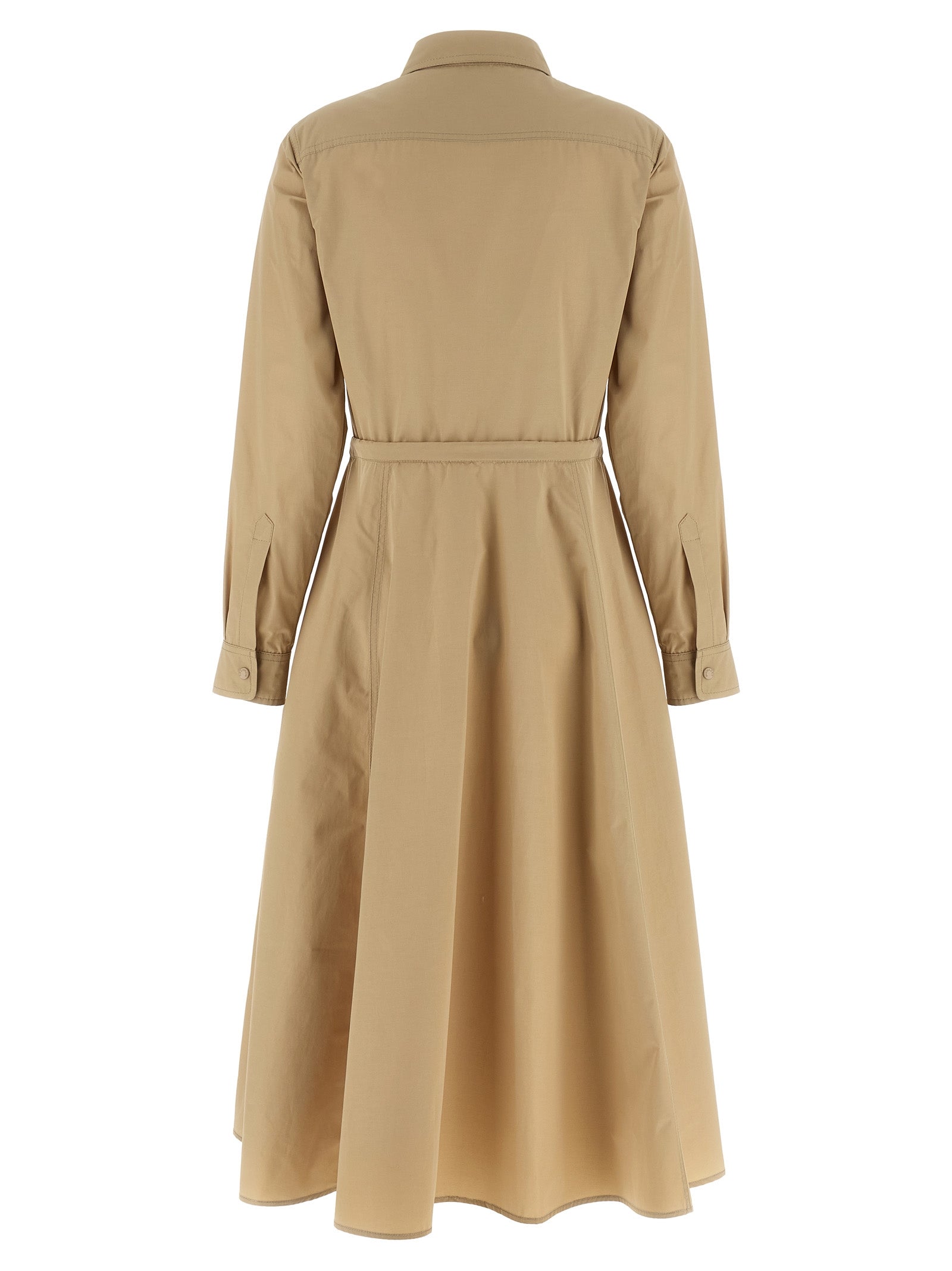 Robe longue beige en polyester de la marque Moncler, vêtement élégant avec finition soignée, adaptée pour un look sophistiqué.