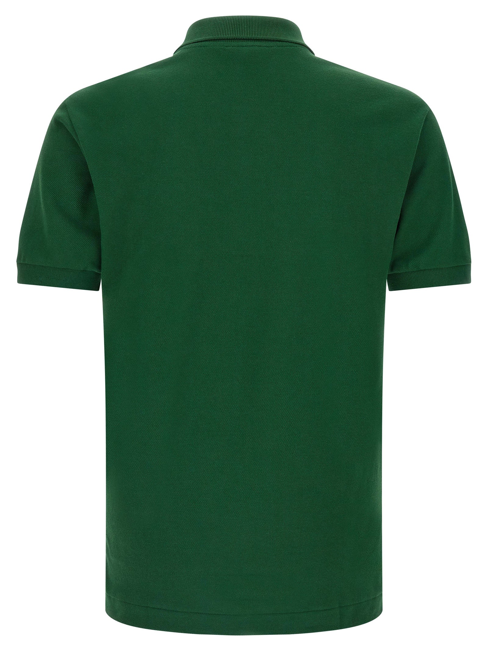 Chemise polo Lacoste bicolore en coton avec col et logo crocodile visible sur le devant.