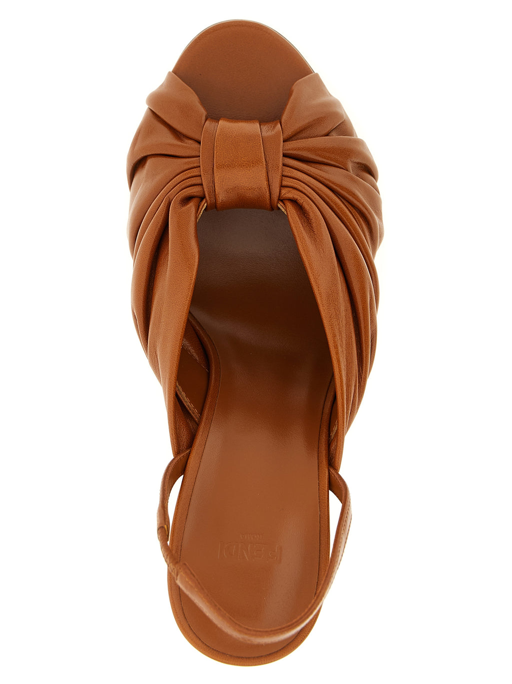 Sandales à talons stilettos Fendi en cuir d'agneau marron, design élégant et sophistiqué, vue de côté.