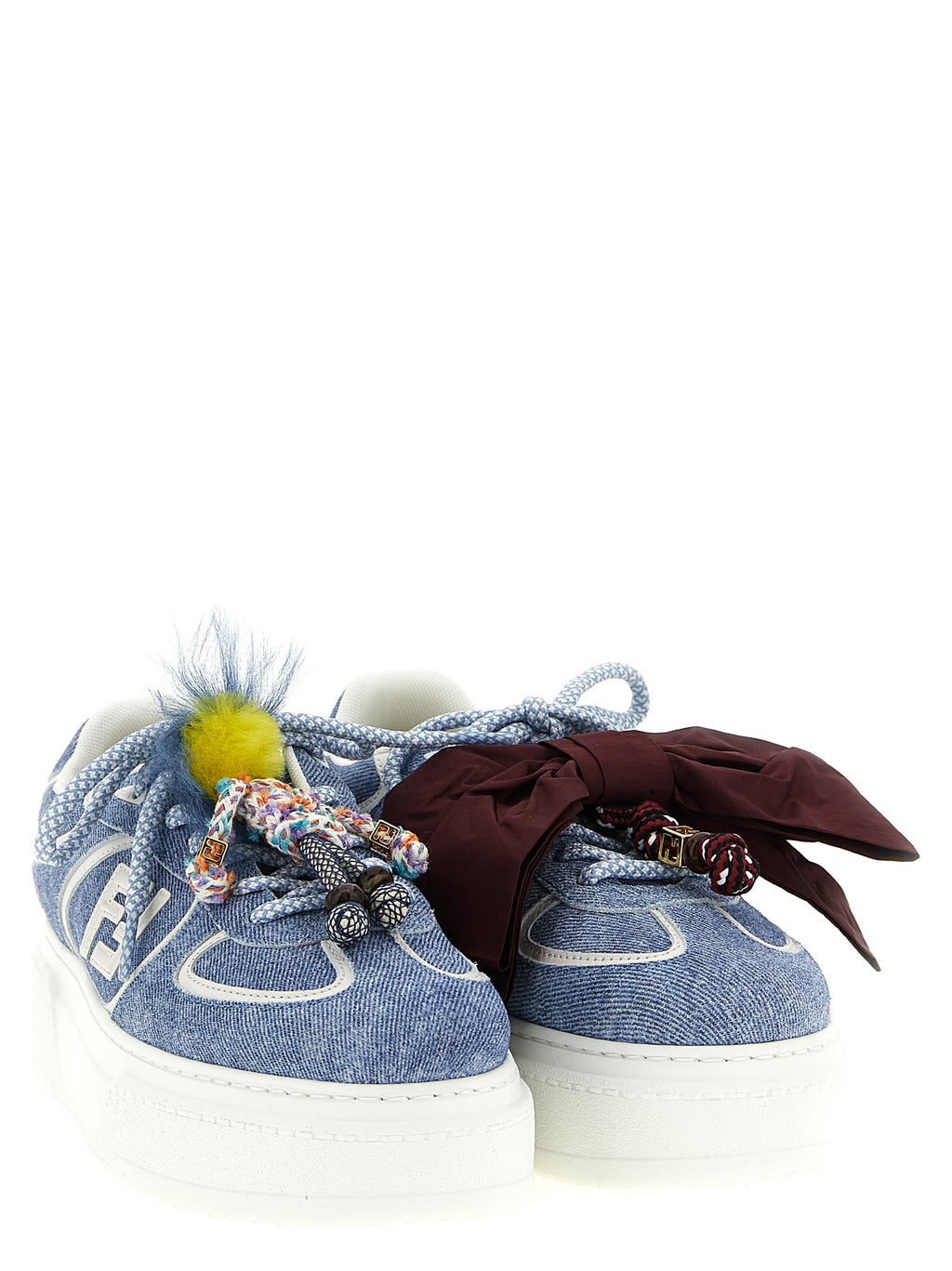 Chaussures Fendi plateforme en cuir de veau bleu, baskets tendance avec semelle épaisse et design élégant.