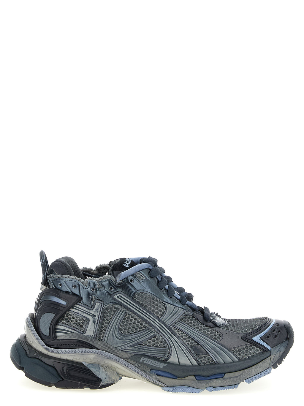 Chaussures de sport gris Balenciaga en polyéthylène, sneakers athlétiques élégants et modernes, vues de face.