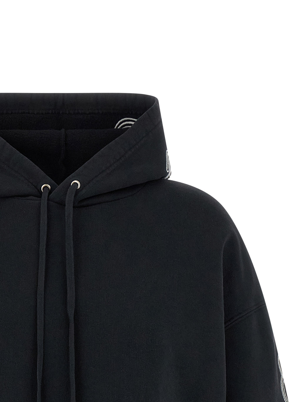 Sweat à capuche noir en coton de marque Balenciaga, avec logo discret sur la poitrine et design épuré.