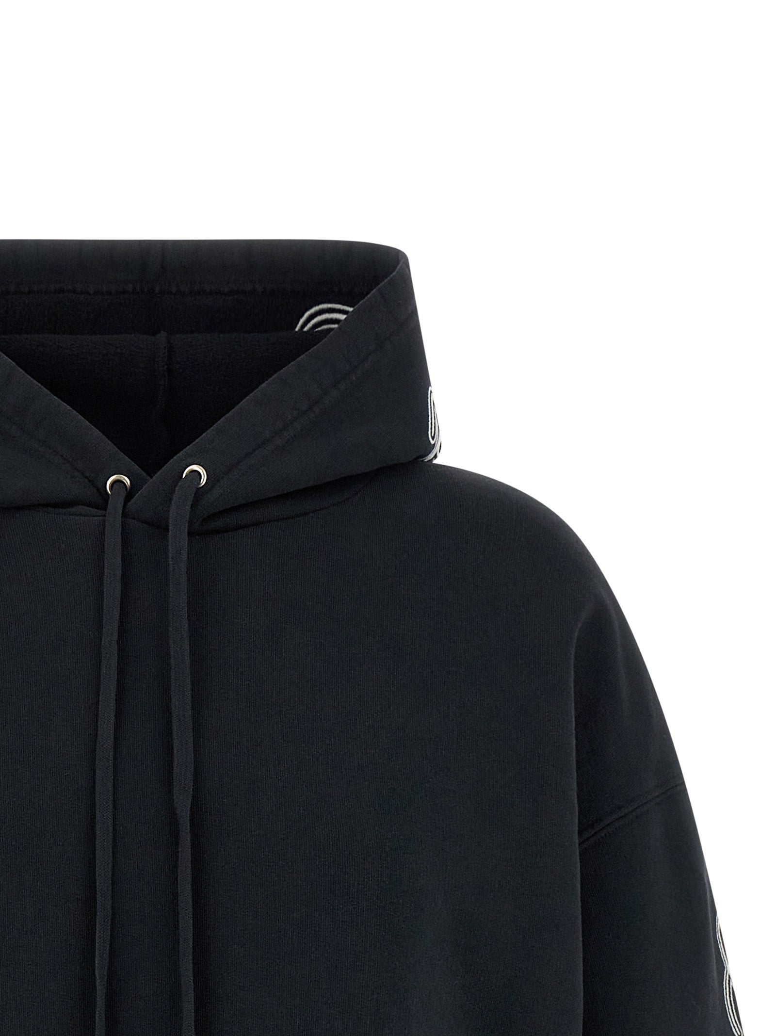 Sweat à capuche noir en coton de marque Balenciaga, avec logo discret sur la poitrine et design épuré.