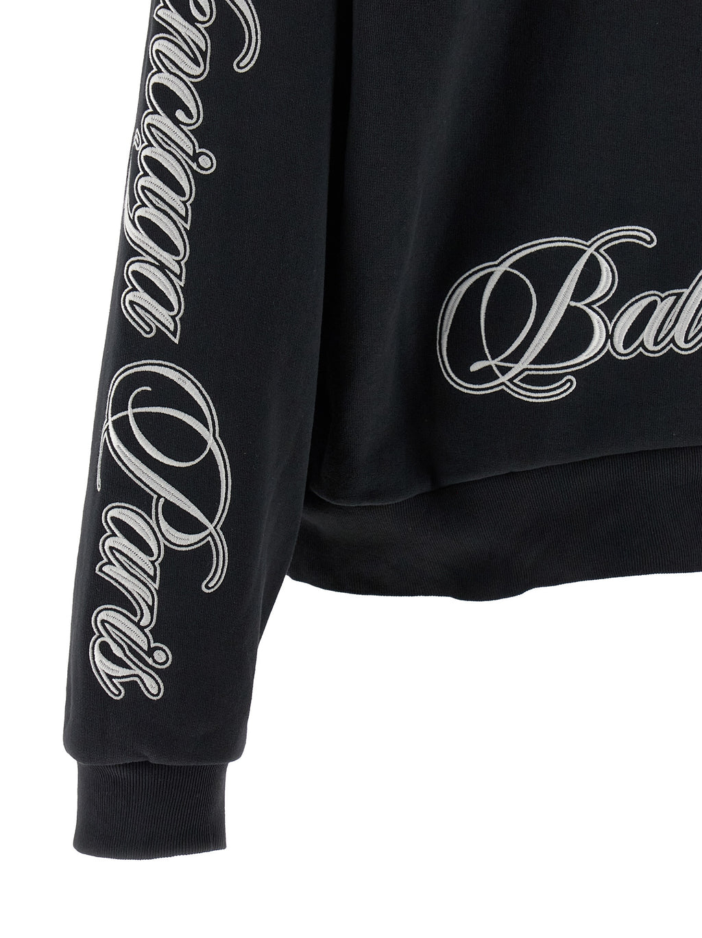 Sweat à capuche noir Balenciaga en coton, vue de face avec logo discret, style décontracté et moderne.