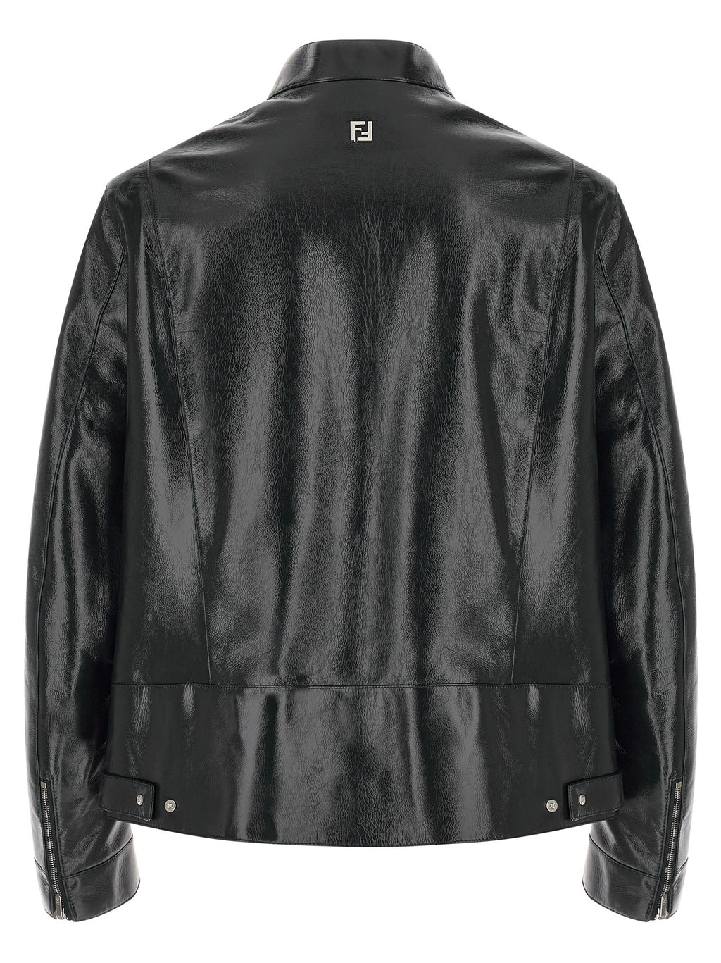 Veste en cuir d'agneau bleu de Fendi, élégante veste en cuir pour femme avec détails raffinés.