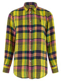 Blouse en lin multicolore Polo Ralph Lauren avec col en V et manches courtes, idéale pour un style décontracté.
