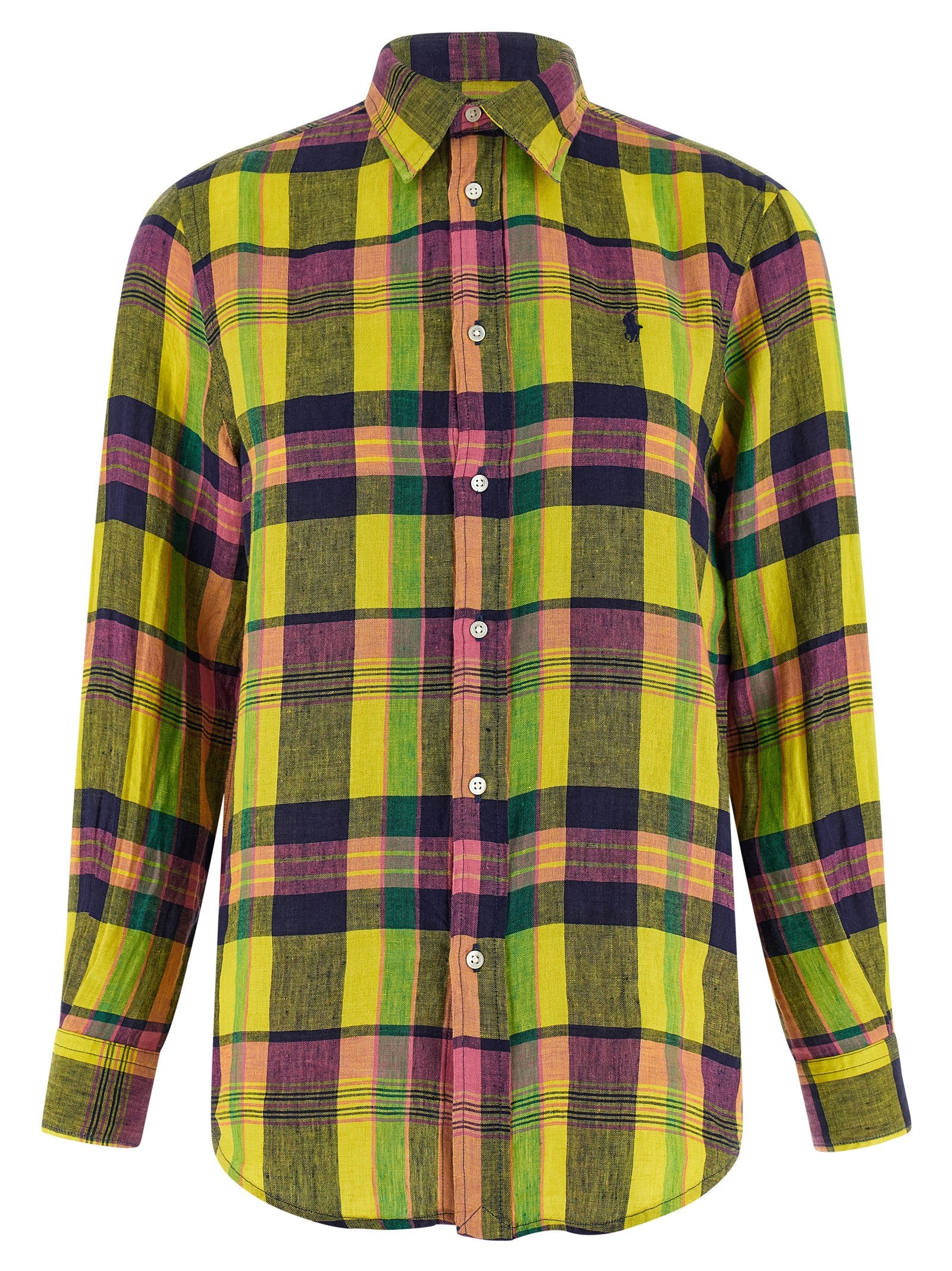 Blouse en lin multicolore Polo Ralph Lauren avec col en V et manches courtes, idéale pour un style décontracté.