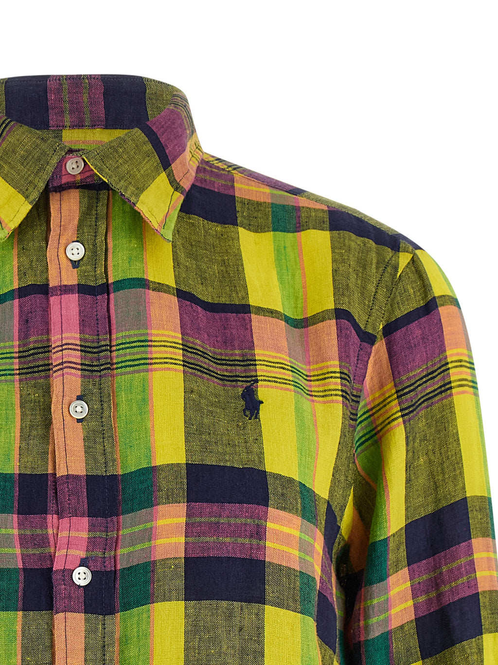 Blouse en lin multicolore Polo Ralph Lauren avec col classique et manches longues, tissu léger et élégant.