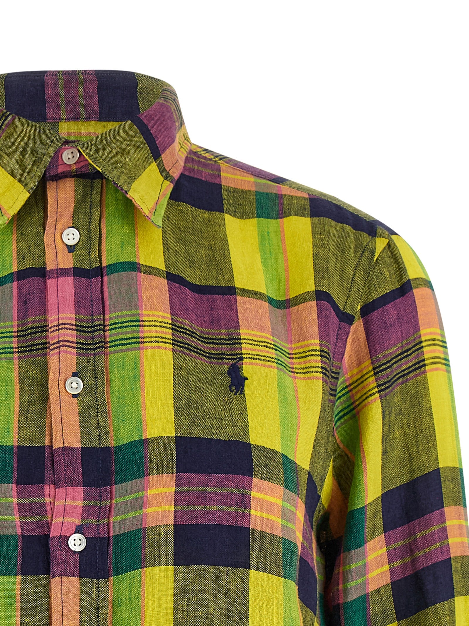Blouse en lin multicolore Polo Ralph Lauren avec col classique et manches longues, tissu léger et élégant.