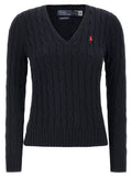 Cardigan en coton bleu Polo Ralph Lauren, veste à col ras du cou avec boutons, porté sur un mannequin.