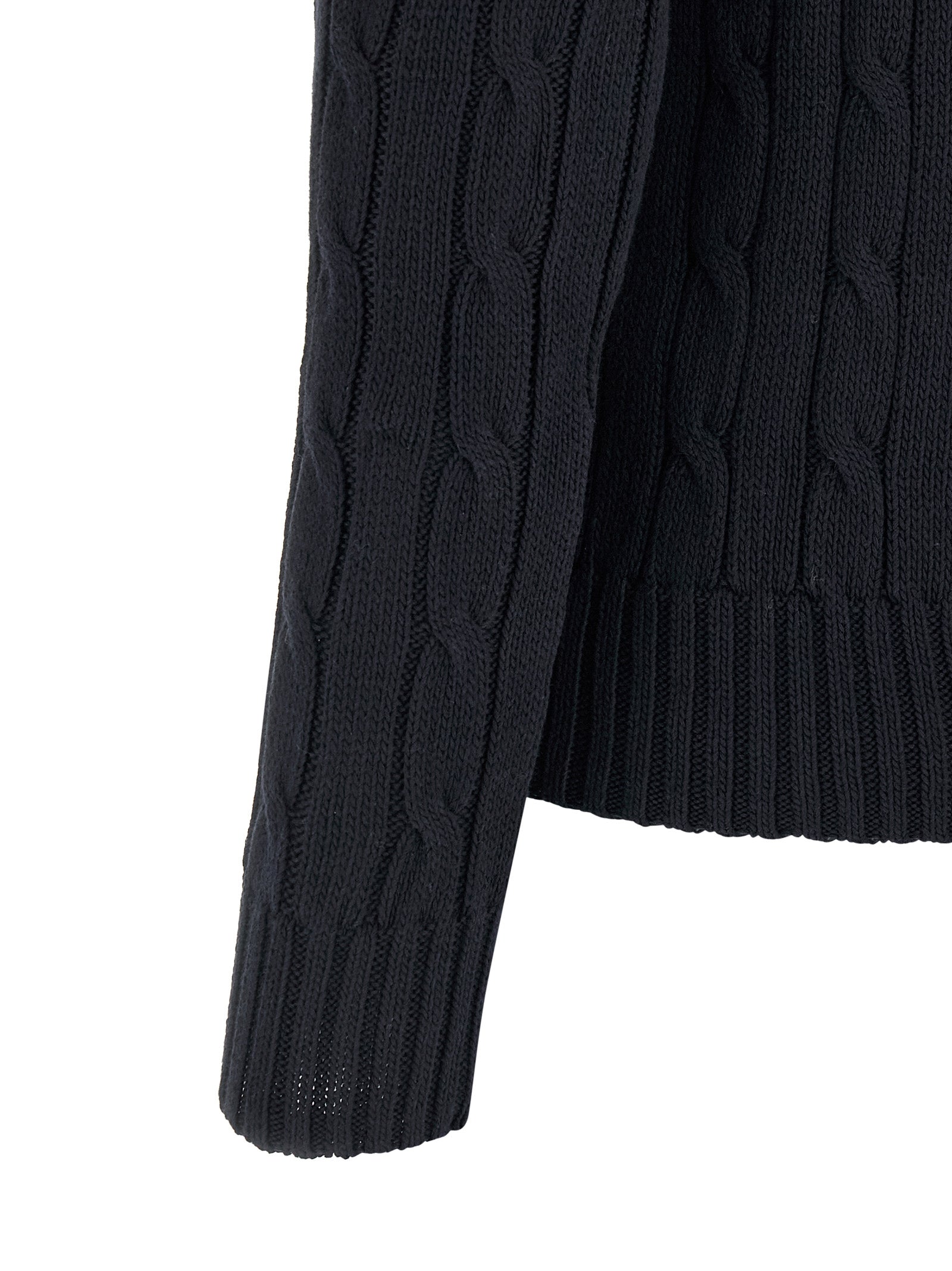 Cardigan en coton bleu Polo Ralph Lauren avec col en V et boutons, porté sur un mannequin.