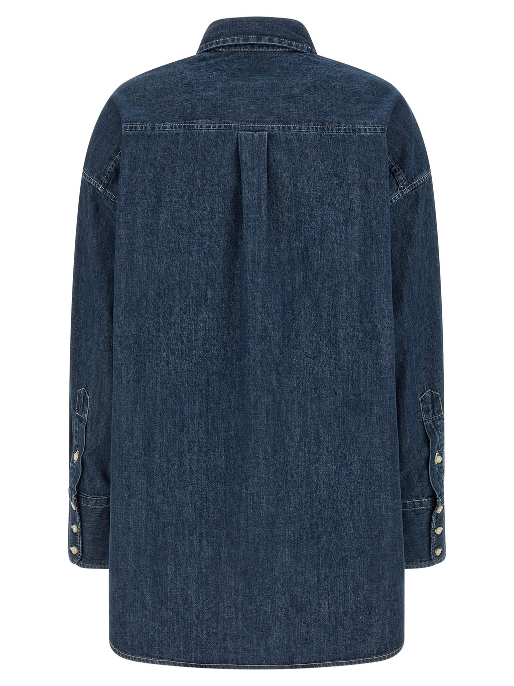 Chemise en coton bleue Polo Ralph Lauren, blouse élégante avec col classique et manches longues, vue en gros plan.