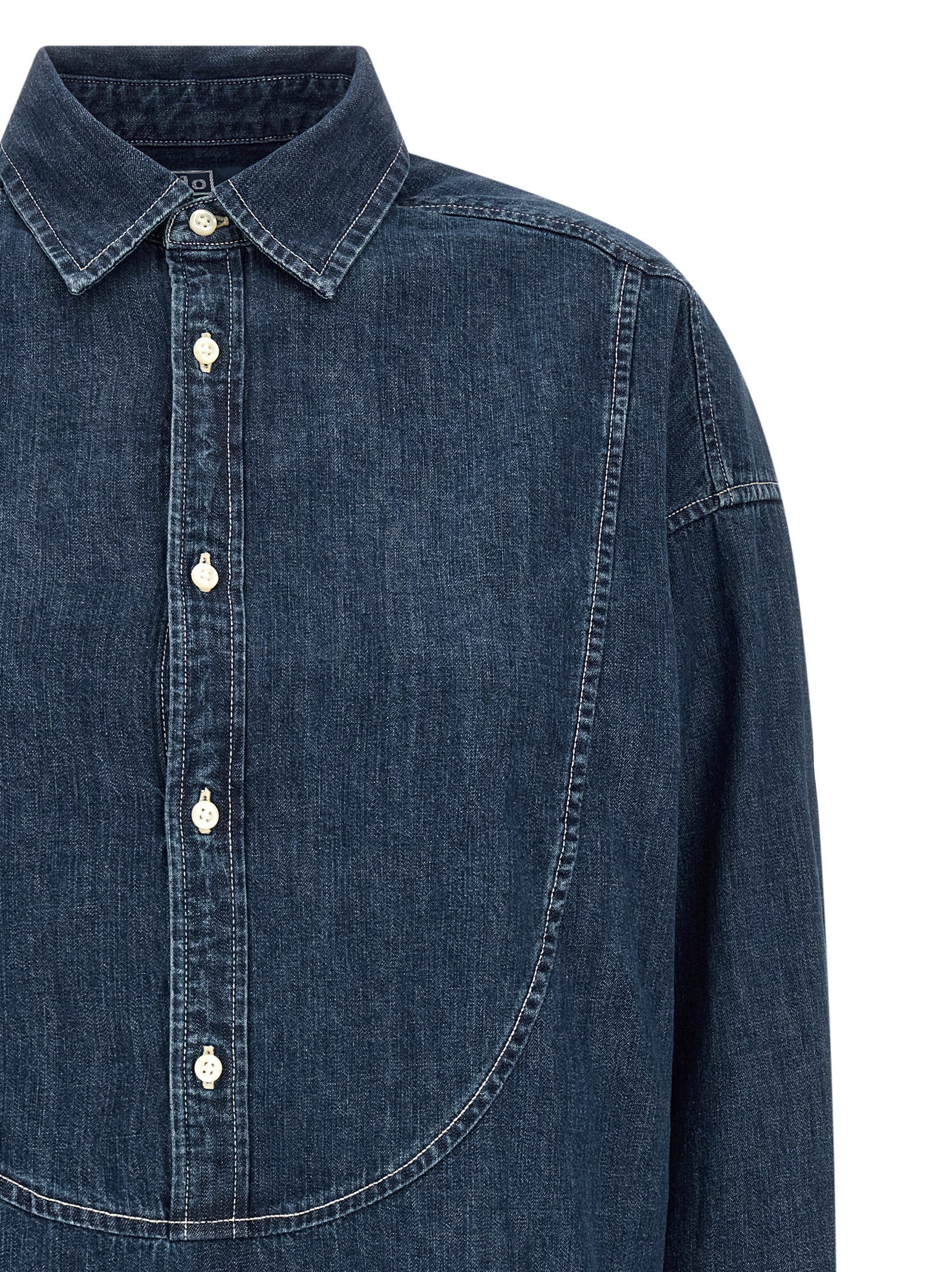 Chemise en coton bleu Polo Ralph Lauren, blouse élégante avec col classique et manches longues, vue de face.