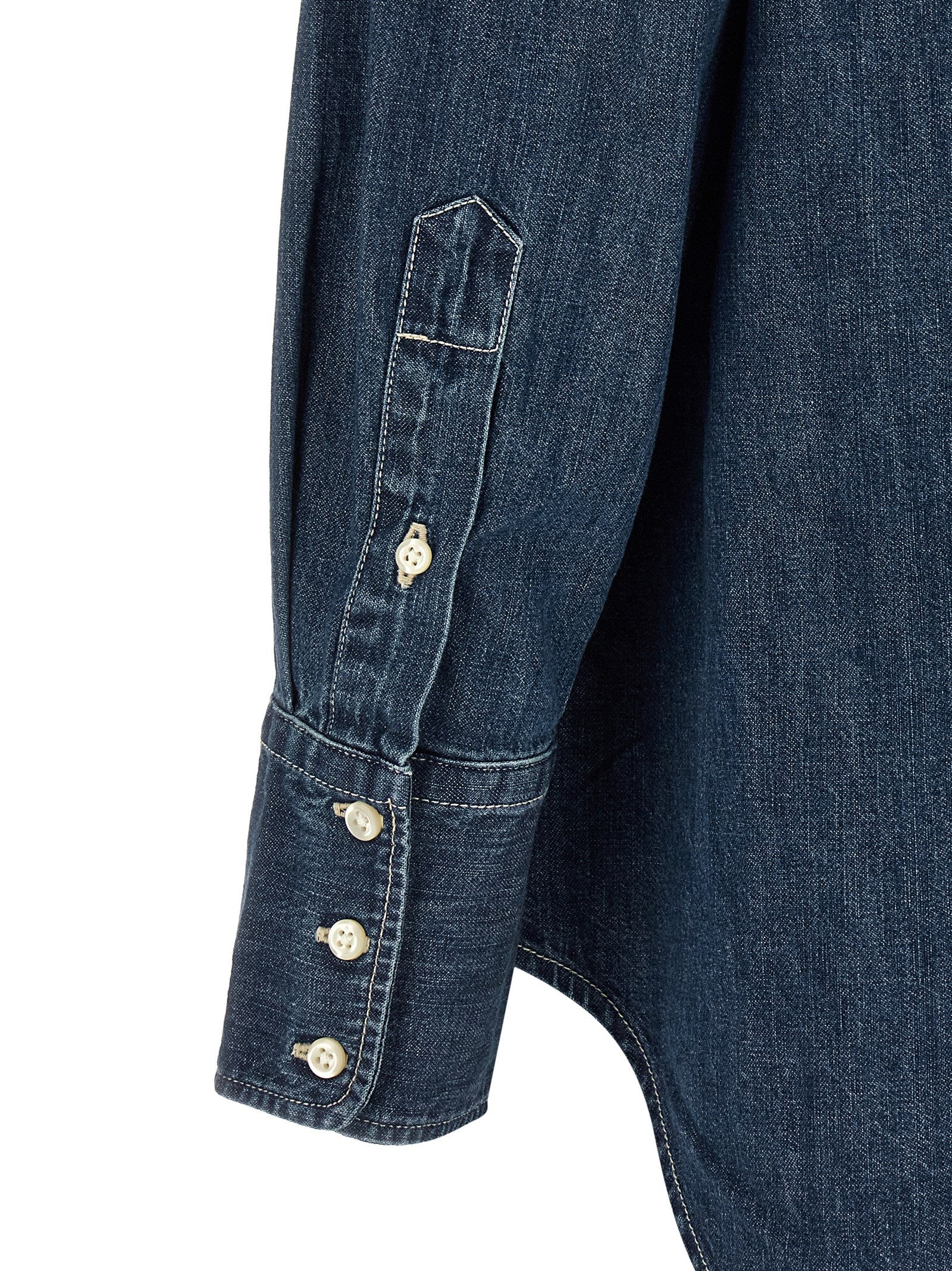 Chemise en coton bleue Polo Ralph Lauren, veste élégante avec col et boutons, portée décontractée ou chic.