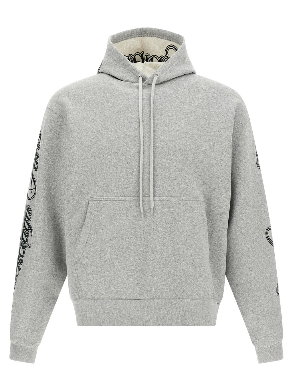 Sweat-shirt gris en coton de Balenciaga, style décontracté avec logo discret, porté sur mannequin.