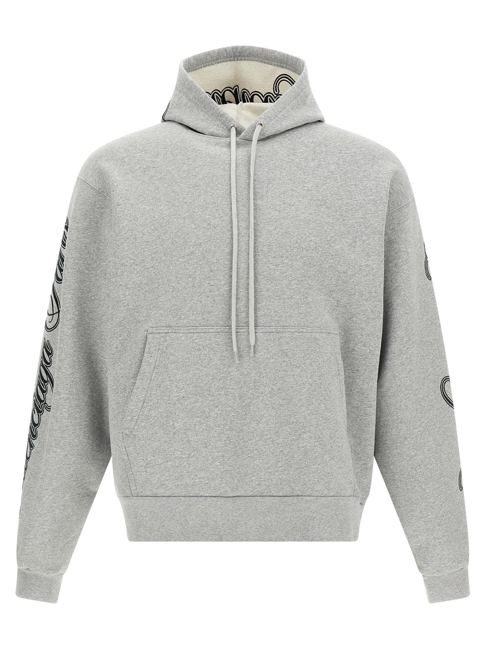 Sweat-shirt gris en coton de Balenciaga, style décontracté avec logo discret, porté sur mannequin.
