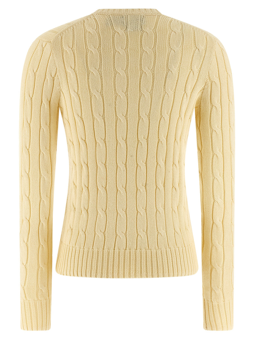 Cardigan bicolore en coton Polo Ralph Lauren porté, montrant le design classique avec boutons et col en V.