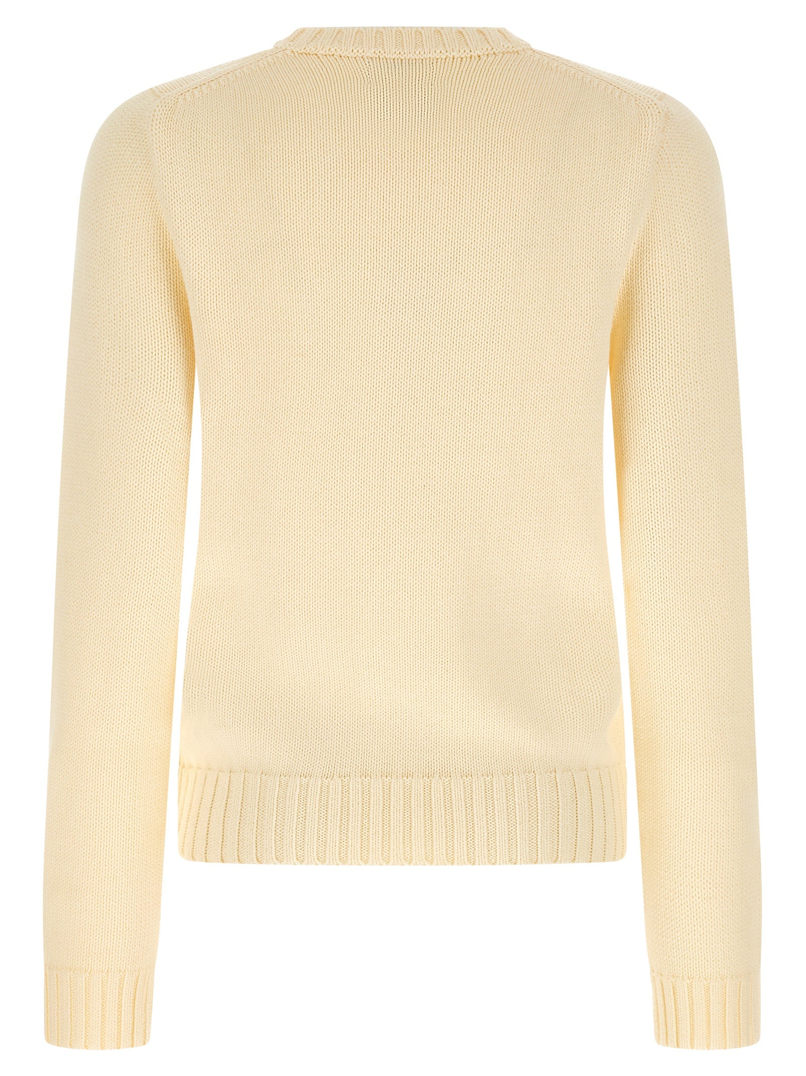 Cardigan beige en coton de Polo Ralph Lauren porté par un mannequin, détails du col et des boutons visibles.