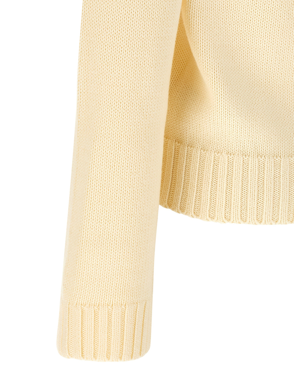 Cardigan en coton beige de Polo Ralph Lauren, à manches longues et col en V, porté sur un mannequin.