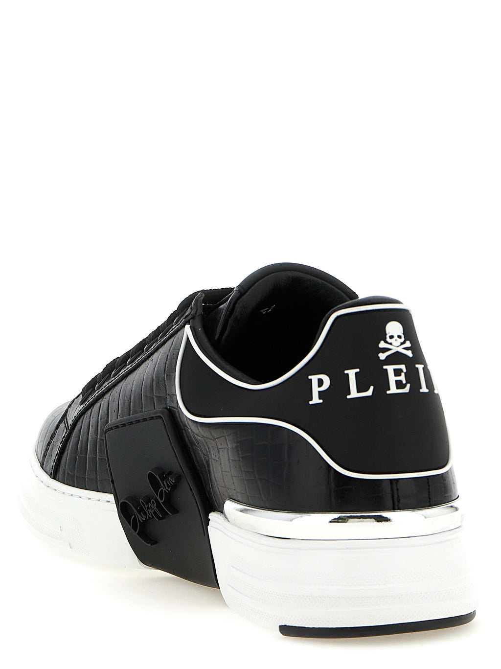 Chaussures Philipp Plein en cuir noir, baskets basses en peau de vache, design élégant et moderne pour homme.