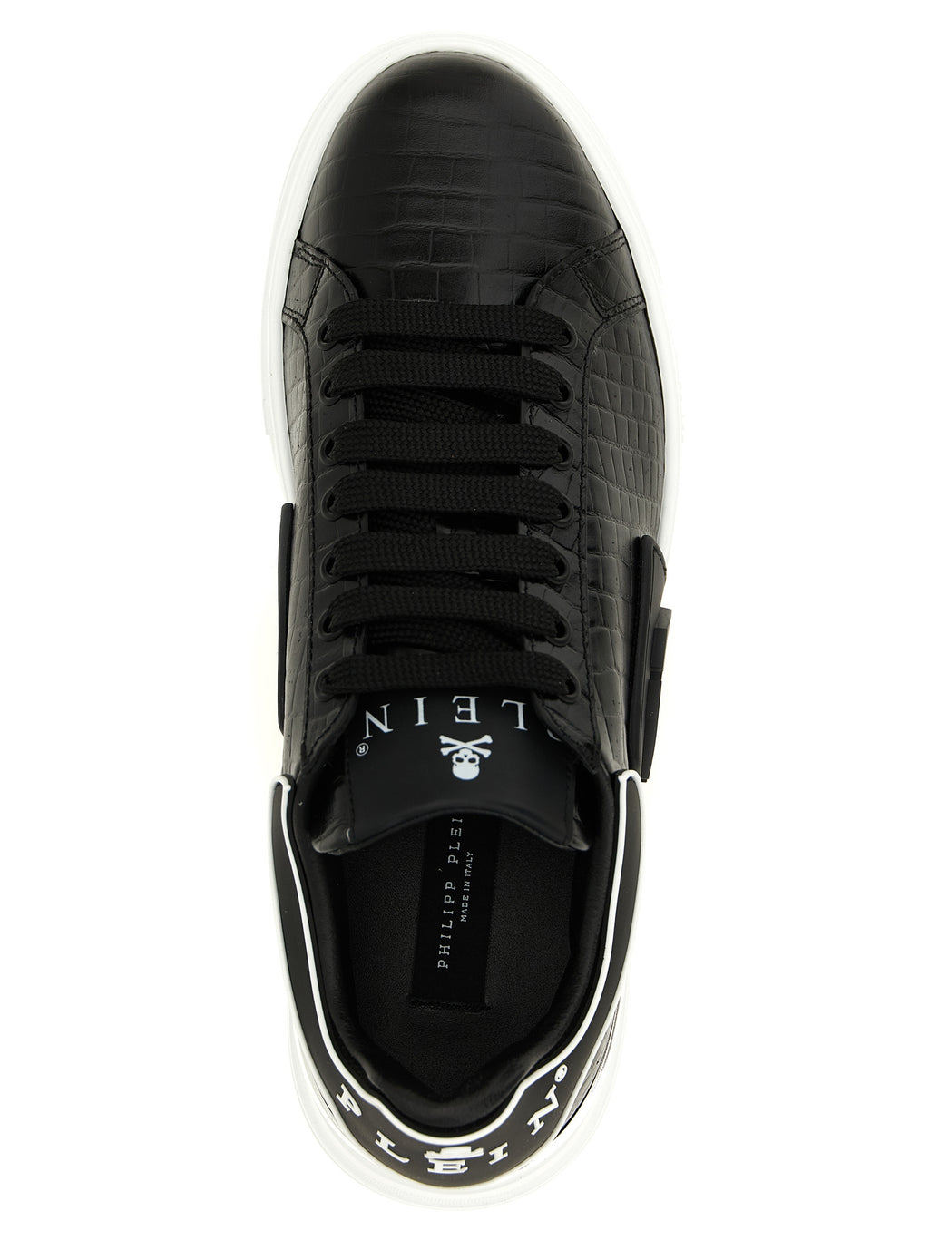 Chaussures basses en cuir de vache noire Philipp Plein, sneakers décontractés pour homme.