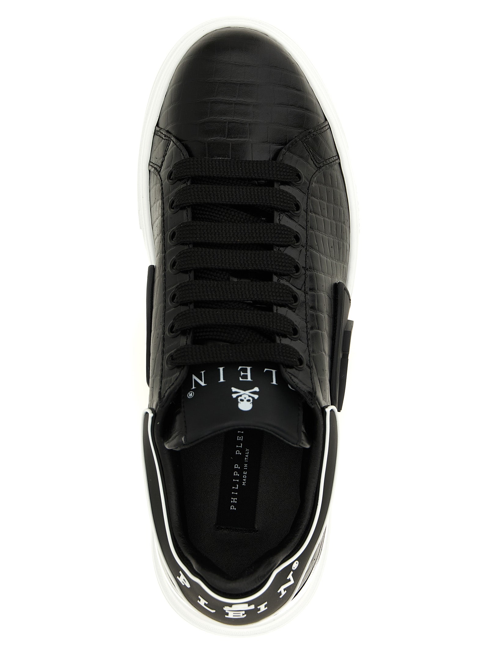 Chaussures basses en cuir de vache noire Philipp Plein, sneakers décontractés pour homme.