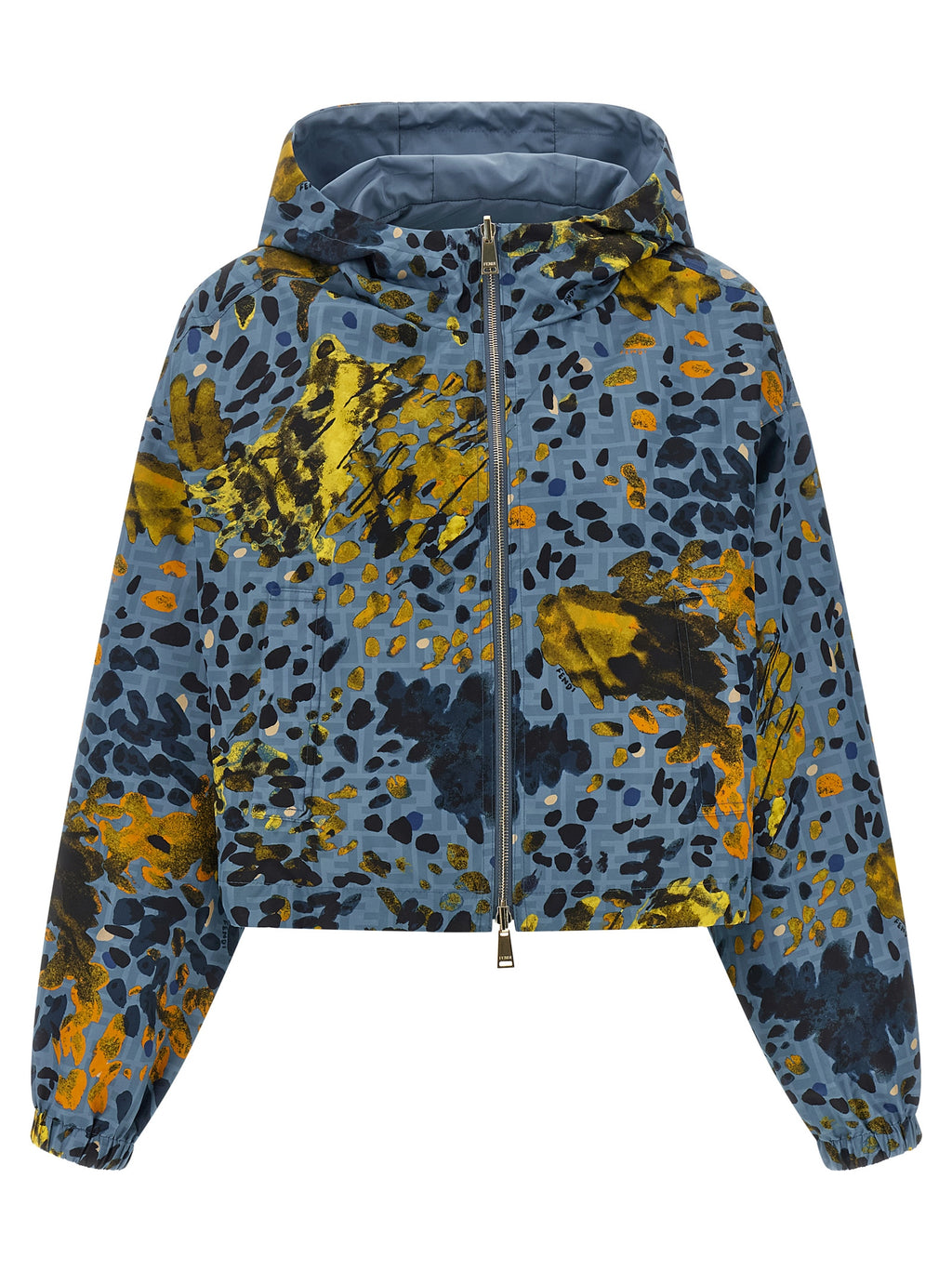 Veste Fendi en polyester bleu, coupe moderne, avec fermeture éclair et détails élégants, vue de face.