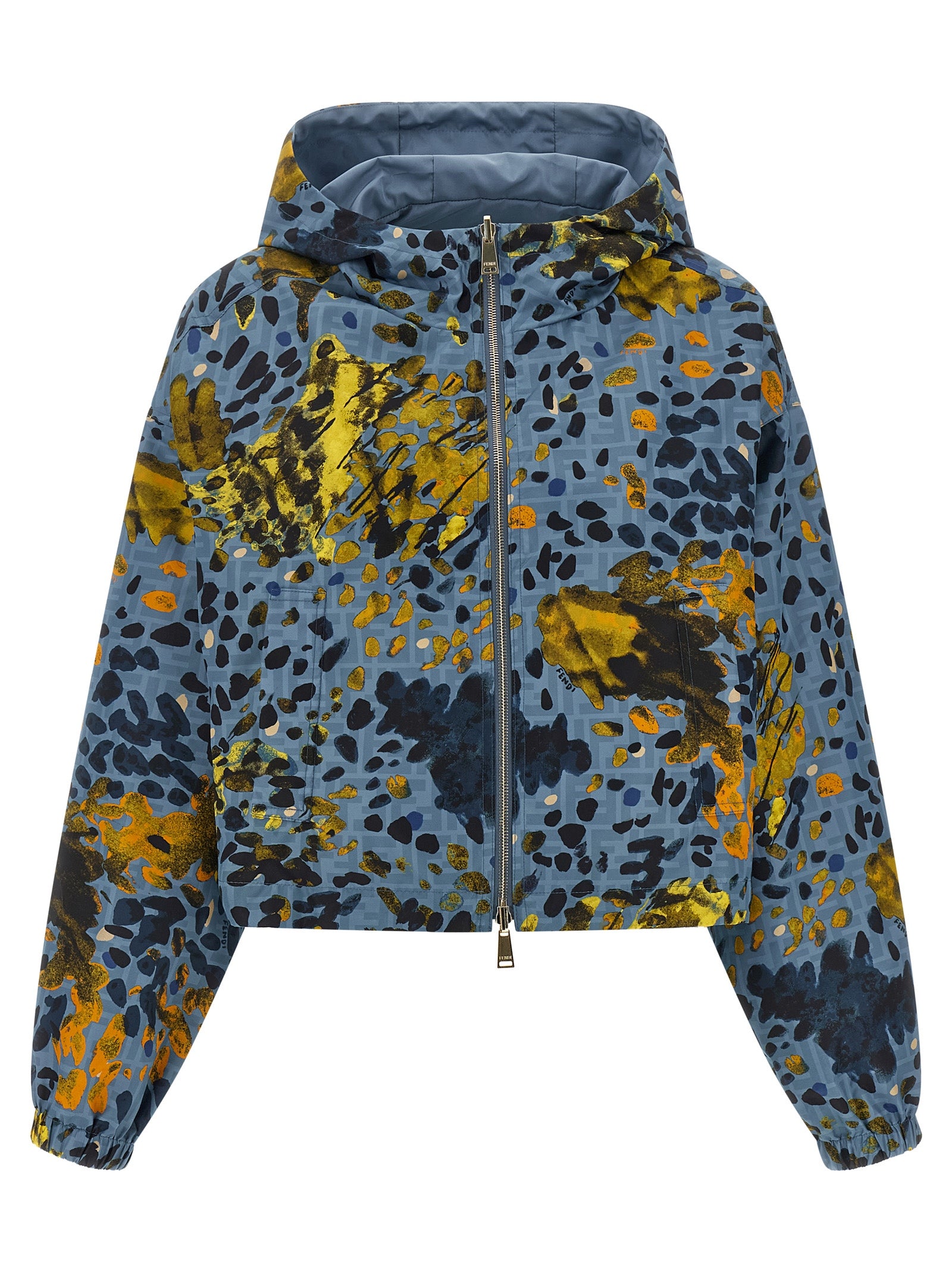Veste Fendi en polyester bleu, coupe moderne, avec fermeture éclair et détails élégants, vue de face.