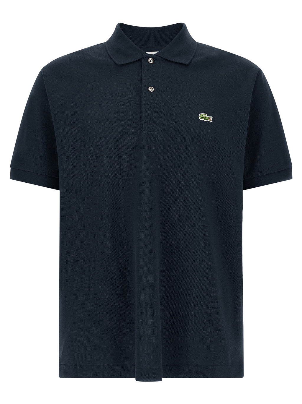 Chemise polo en coton bleu Lacoste avec col classique et logo crocodile visible sur la poitrine.