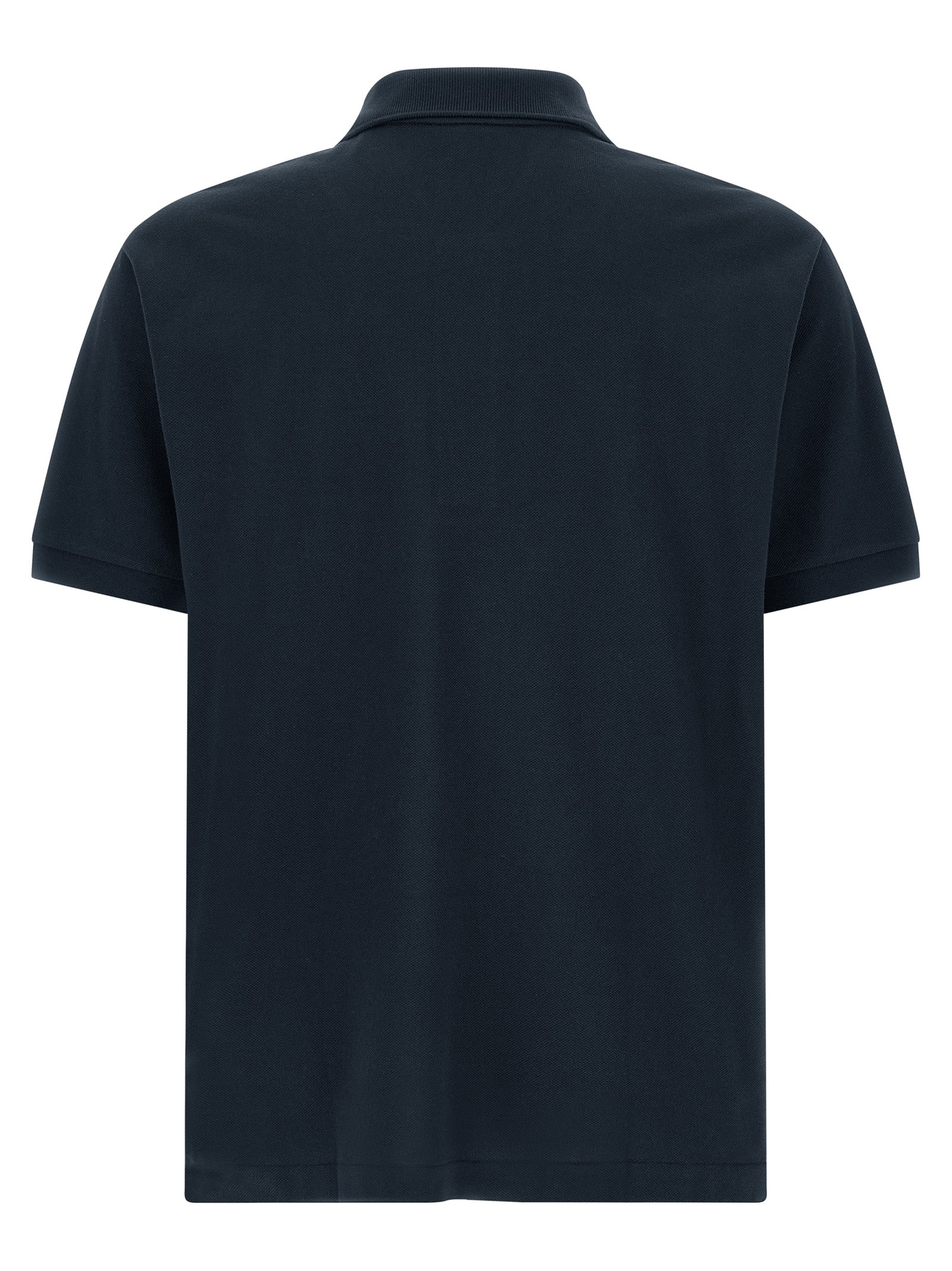 Chemise polo en coton bleu Lacoste avec col classique et logo crocodile brodé, vue de face.