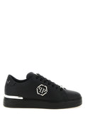 Chaussures basses en cuir de veau noir Philipp Plein, sneakers de style décontracté avec détails modernes.
