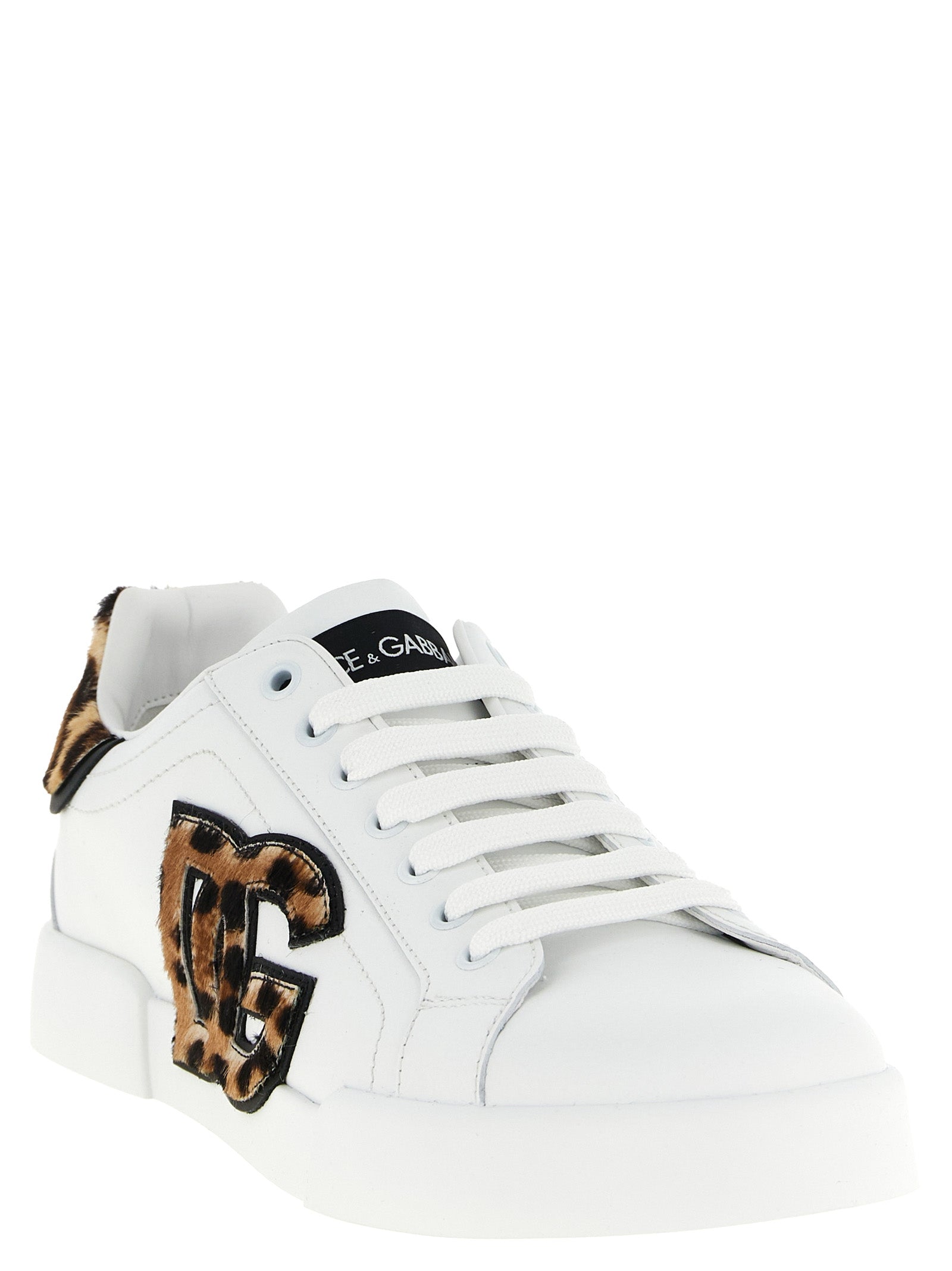 Chaussures basses en cuir de veau marron de Dolce & Gabbana, sneakers décontractés avec semelles blanches.