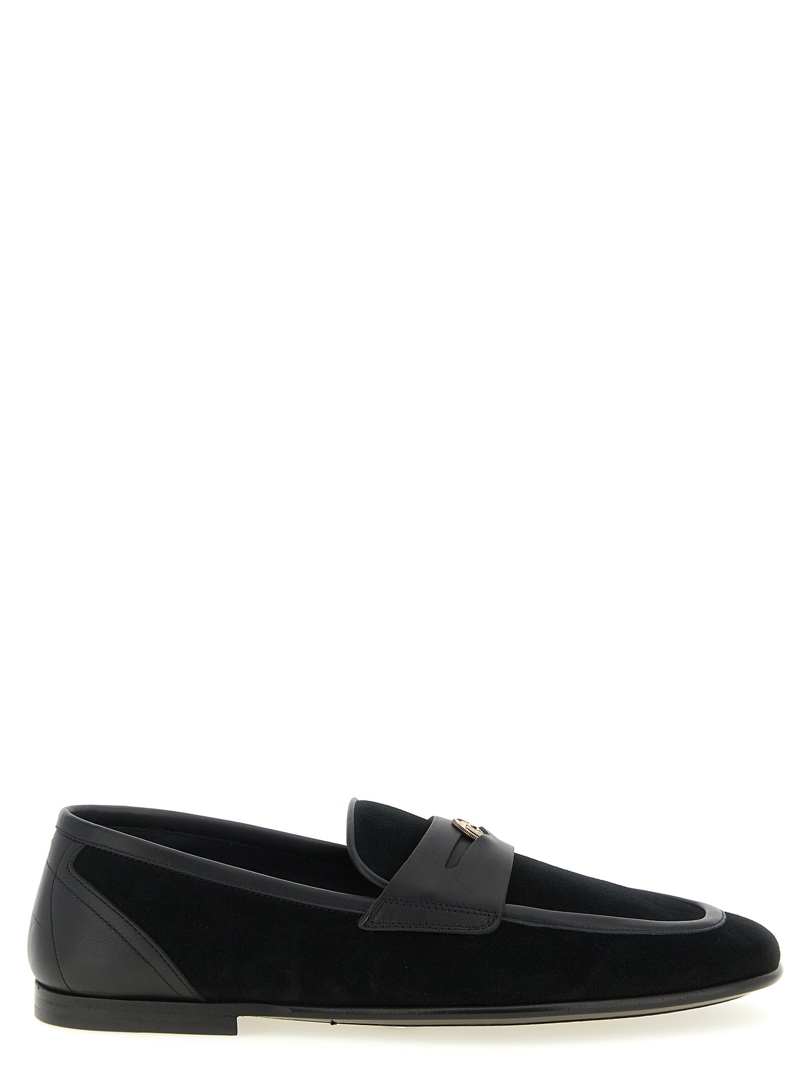 Chaussures mocassins Dolce & Gabbana en cuir de veau noir, slip-on élégants pour hommes.
