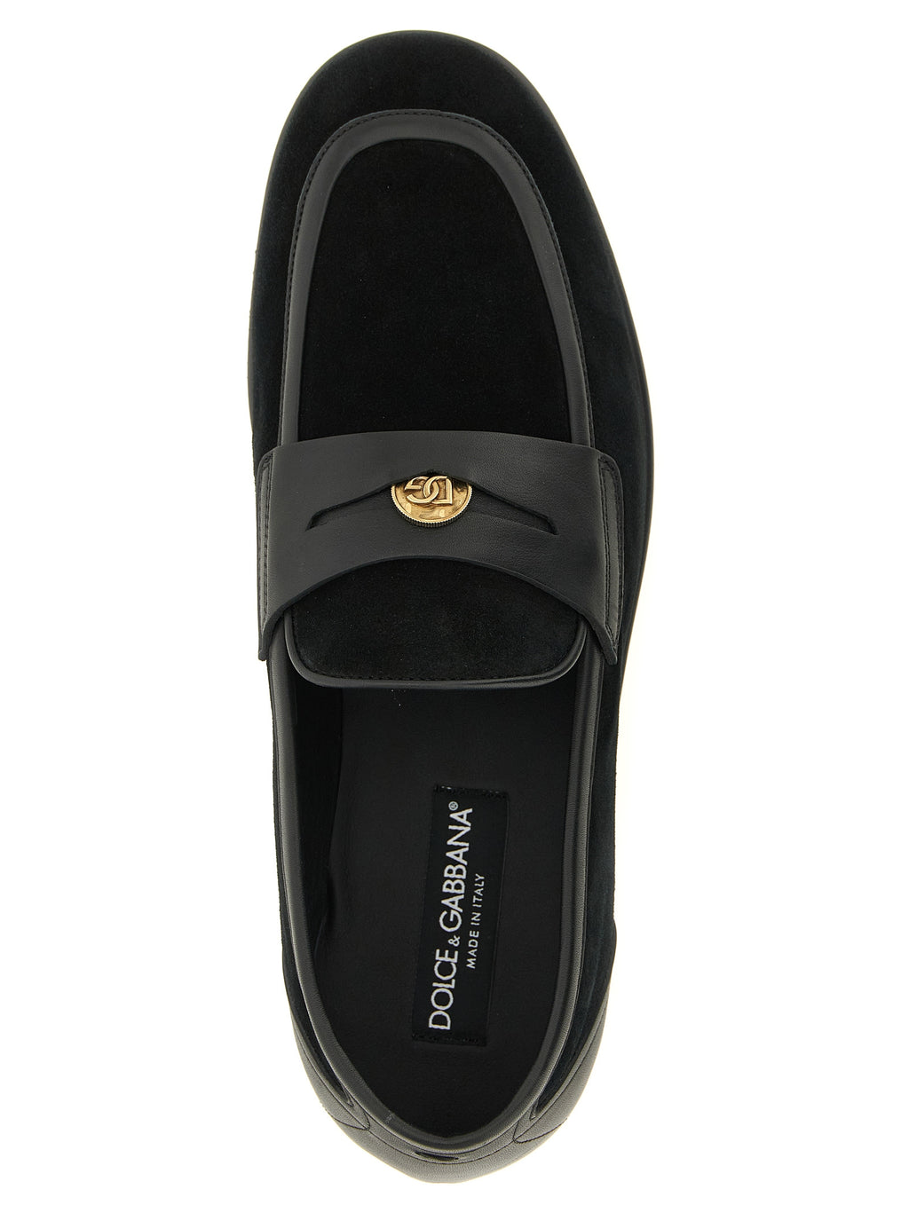 Mocassins noirs en cuir de veau Dolce & Gabbana, chaussons slip-on élégants et raffinés pour hommes.