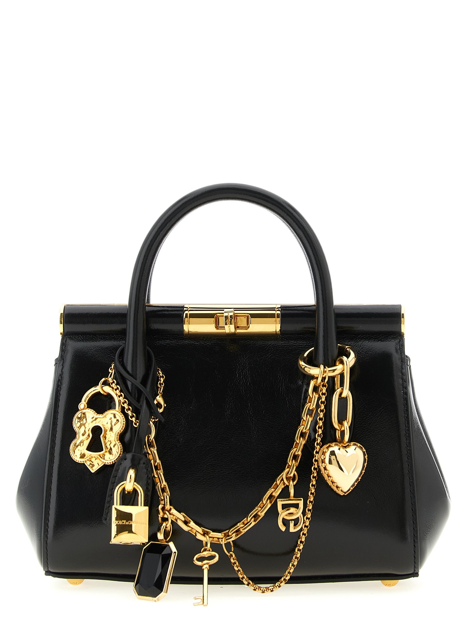 Sac à main en cuir de veau noir Dolce & Gabbana, élégant et sophistiqué, avec détails luxueux et finition soignée.