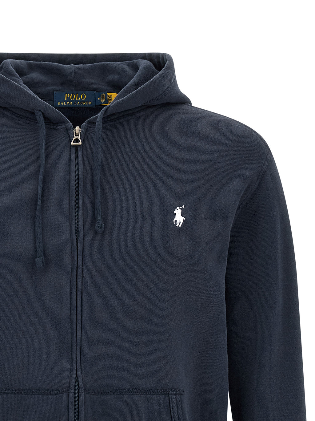 Sweatshirt en coton bleu Polo Ralph Lauren, coupe classique avec logo brodé sur la poitrine, vue de face.