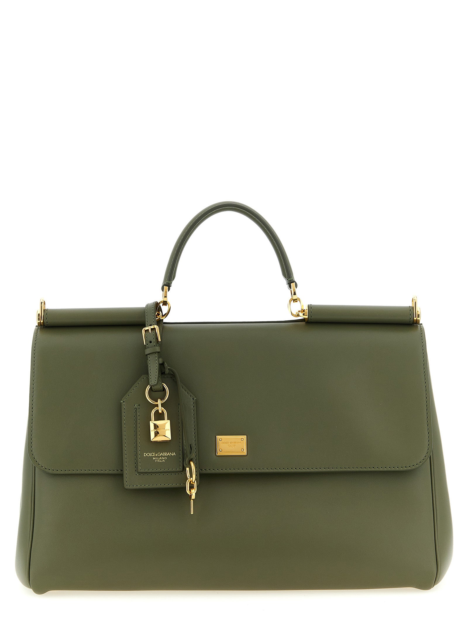 Sac à main Dolce & Gabbana en cuir de veau bicolore avec poignées, élégant et tendance.