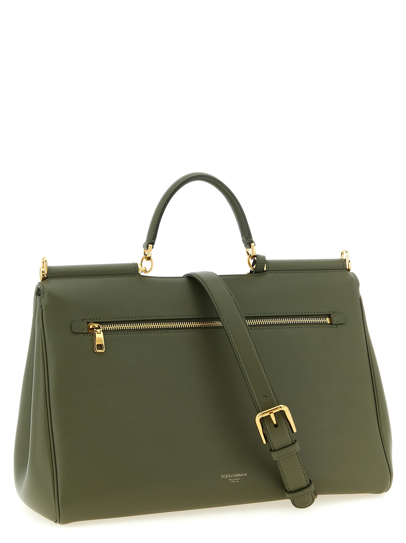 Sac à main Dolce & Gabbana en cuir de veau bicolore avec poignée élégante et détails sophistiqués.