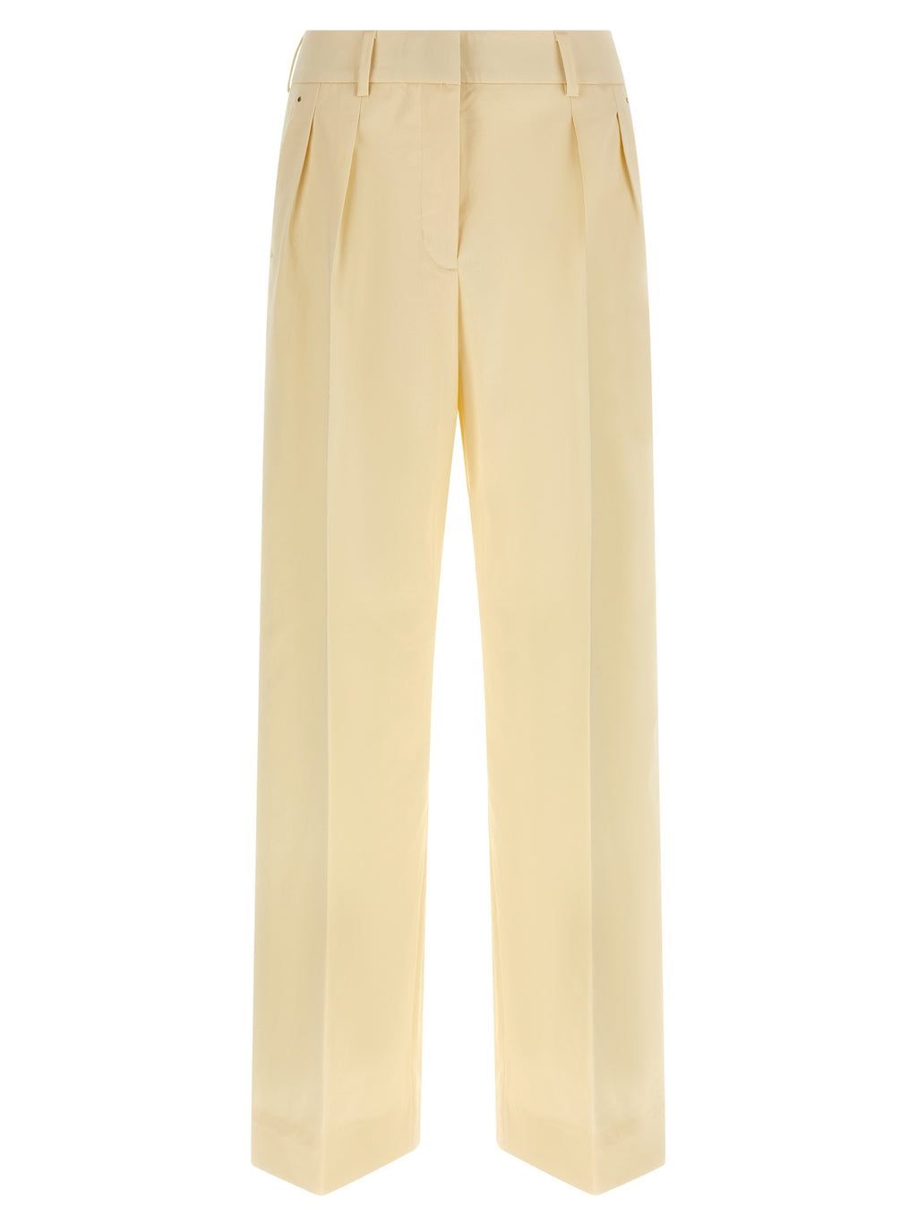 Pantalon beige en coton de Moncler, pantalons élégants pour homme, vue de face avec détails du tissu et coupe ajustée.