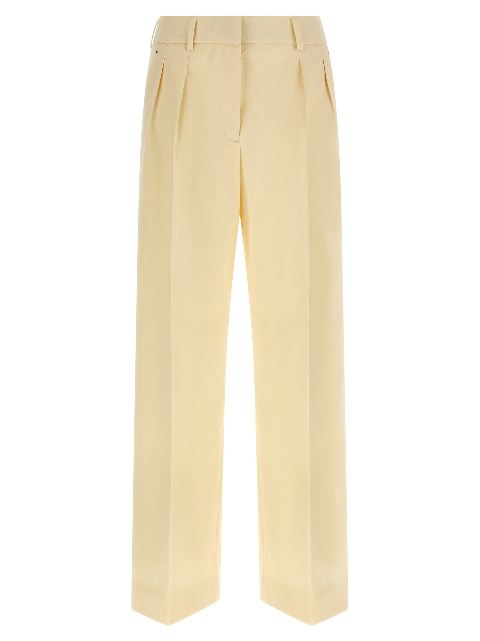 Pantalon beige en coton de Moncler, pantalons élégants pour homme, vue de face avec détails du tissu et coupe ajustée.