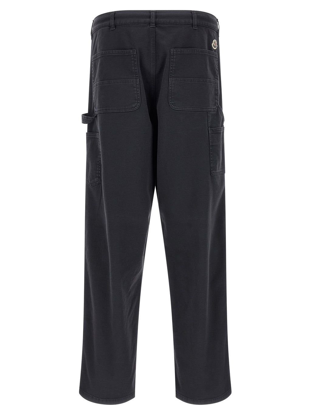 Pantalon cargo en coton bleu de la marque Moncler, vue de face, avec poches latérales et coupe décontractée.