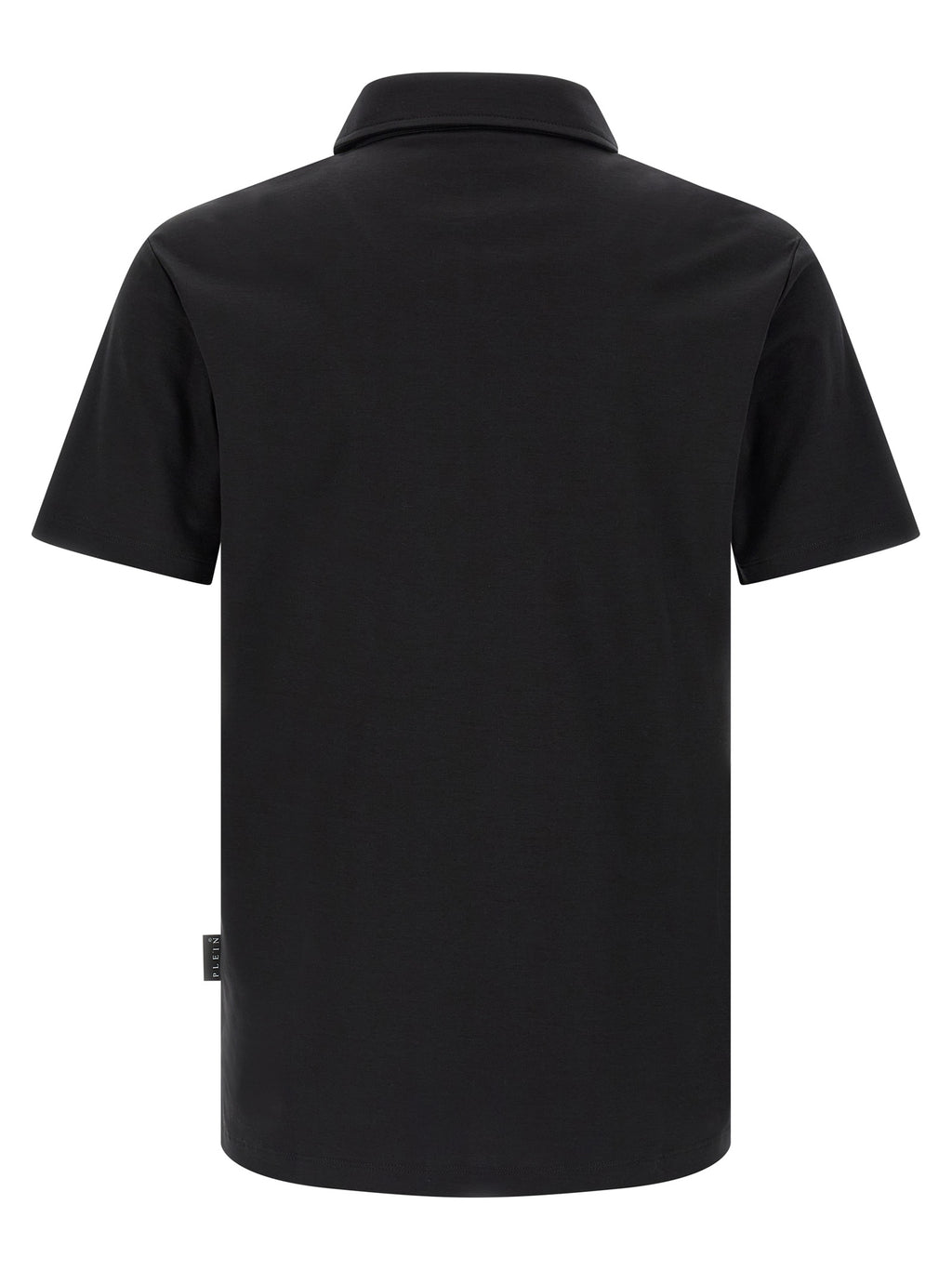 Chemise polo en coton noir de la marque Philipp Plein, col classique et logo brodé sur la poitrine.